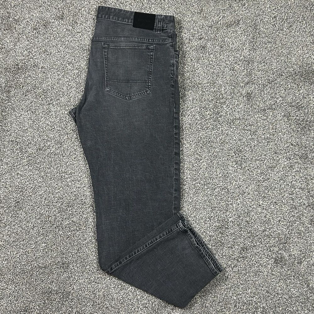 Prana‎ Hillgard Jean Mens 38x32 Gray Denim Straight Leg Stretch Front Zip Pocket